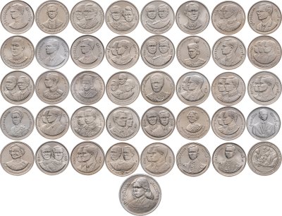 купить Таиланд 2 бата полный набор монет 1979-1996 (41 штука, UNC в буклете)