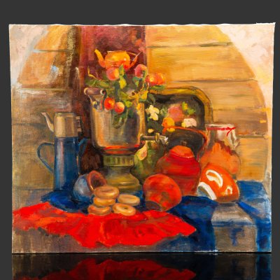 купить Картина "Натюрморт с самоваром", неизвестный художник, холст, масло, деревянный подрамник, Российская Федерация, 2015-2025 гг.