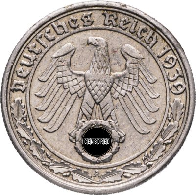купить Германия, Третий рейх 50 рейхспфеннигов (reichspfennig) 1939, знак монетного двора "A"