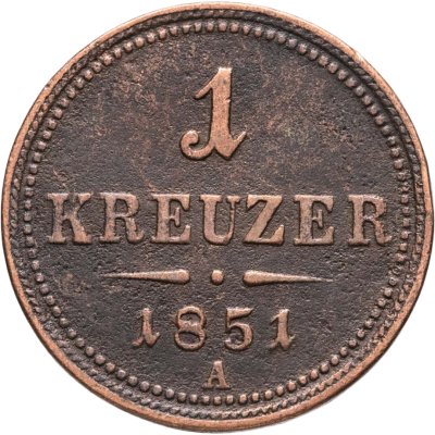 купить Австрия 1 крейцер (kreuzer) 1851, знак монетного двора "A" - Вена