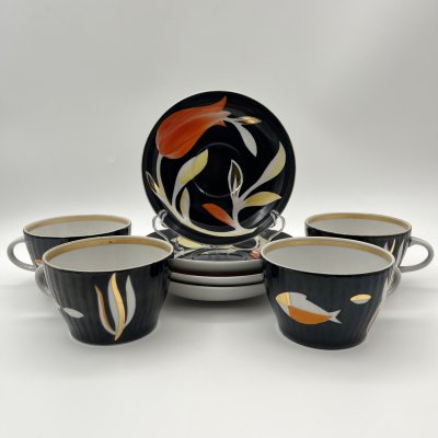 купить Набор из 4-х чайных пар из сервиза "Рыбки", фарфор, рытье, роспись, золочение, Дулевский фарфоровый завод (Дулёво), СССР, 1968-1991 гг.