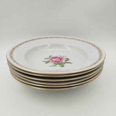 купить Набор из шести суповых тарелок с декором в виде роз, фарфор, деколь, золочение, Moritz Zdekauer (MZ), Чехословакия, 1960-1990 гг.