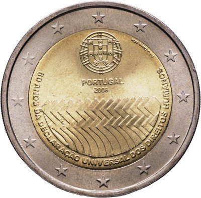 купить Португалия 2 евро (euro) 2008 "60 лет Всеобщей декларации прав человека"