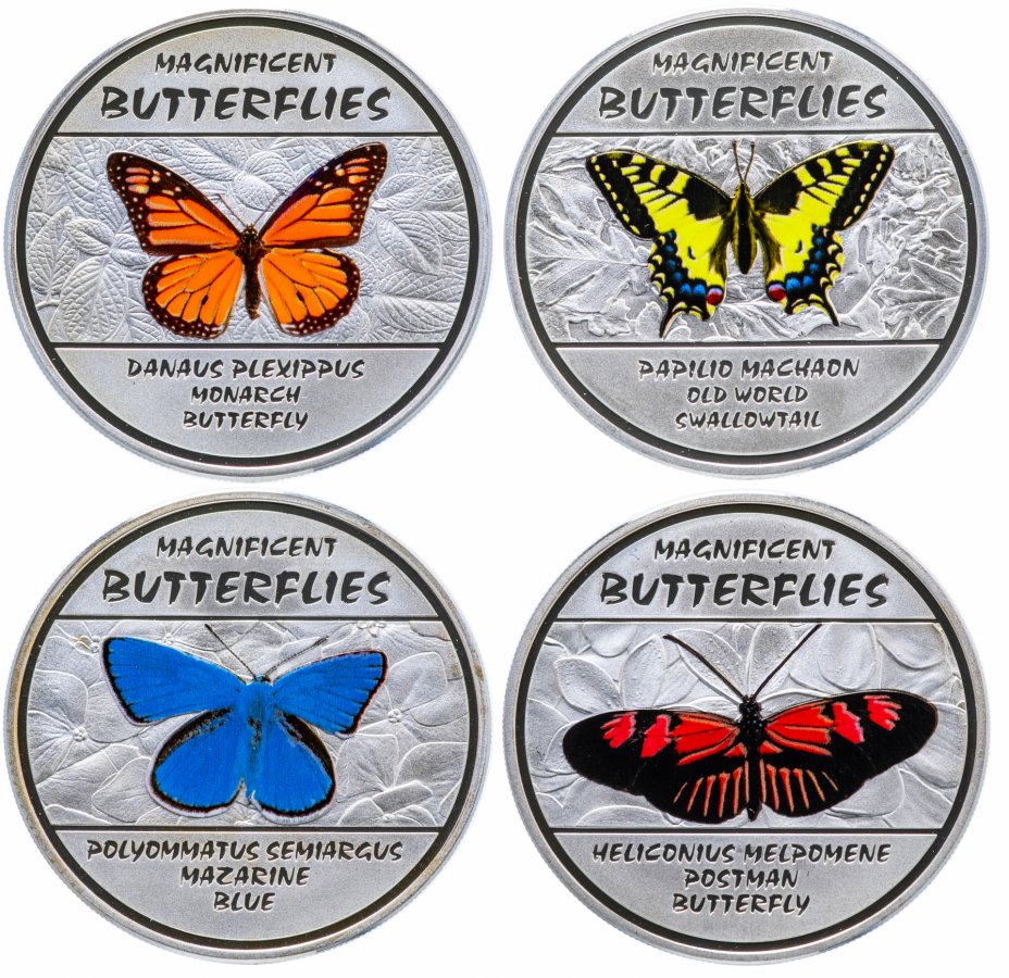 купить Конго 30 франков 2014 набор из 4х монет "Бабочки", в футляре с сертификатом