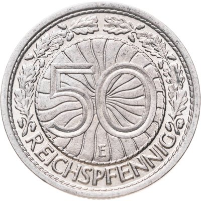 купить Германия 50 рейхспфеннигов (reichspfennig) 1928, знак монетного двора "E" — Мульденхюттен