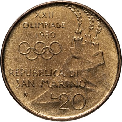 купить Сан-Марино 20 лир (lire) 1980 "XXII летние Олимпийские Игры, Москва 1980"