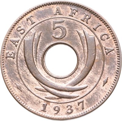 купить Британская Восточная Африка 5 центов (cents) 1937 KN знак монетного двора: "KN" - Кингз Нортон Металл, Бирмингем