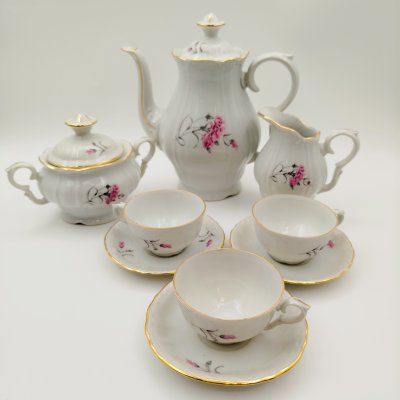 купить Сервиз кофейный с цветочным декором на 3 персон (9 предметов), фарфор, деколь, золочение, Moritz Zdekauer (MZ), Чехословакия, 1970-1980 гг.