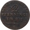 Купить Германия, Пруссия 2 пфеннига 1821, знак  монетного двора: "B" - Бреслау
