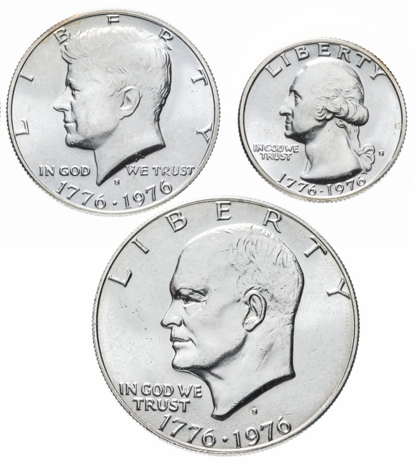 купить США набор из 3 серебряных монет 1976 года "200 лет независимости США"