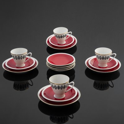 Купить Кофейный набор на 4 персоны (16 предметов), фарфор, крытье, деколь, золочение, Freiberger Porzellan, ГДР, 1970-1980 гг.