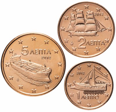 купить Греция набор из 3-х монет 1, 2 и 5 евро центов 2012