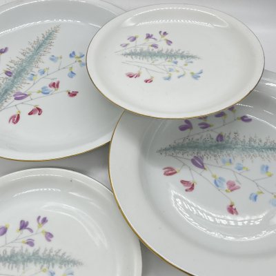 купить Набор из 2 обеденных и 2 десертных тарелок с цветочным декором, Porzellanwerke Könitz (OPK), фарфор, золочение, деколь, ГДР, 1954-1962 гг.