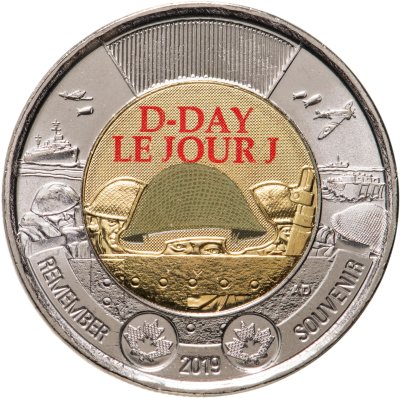 купить Канада 2 доллара 2019 "75 лет высадке союзников в Нормандии (D-Day)" цветное покрытие
