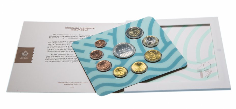 купить Сан-Марино годовой набор евро 2017 (8 монет в буклете + серебряные 5 евро "Всемирный день водных ресурсов")