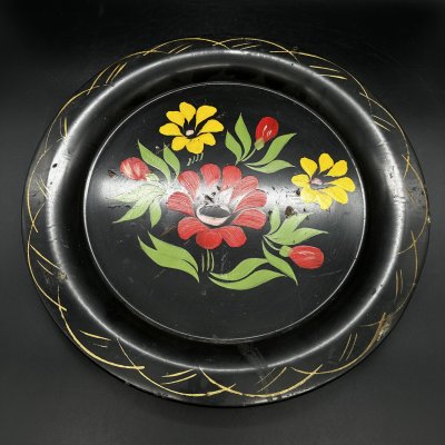 купить Поднос с цветочным декором, металл, роспись, лак, СССР, 1960-1990 гг.