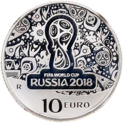 купить Италия 10 евро 2018 "Чемпионат мира по футболу в России" в слабе с сертификатом