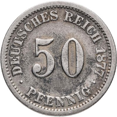 купить Германия 50 пфеннигов (pfennig) 1877, знак монетного двора: "F" - Штутгарт