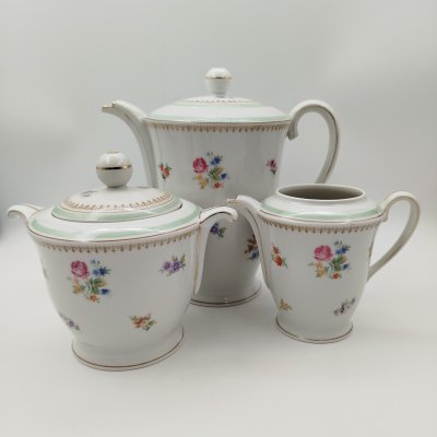 купить Набор кофейный с цветочным декором (кофейник, сахарница, молочник), Charles Ahrenfeldt, фарфор, деколь, золочение, Limoges, Франция, 1930-1950 гг.