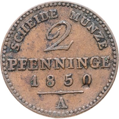 купить Германия, Пруссия 2 пфеннига (pfennige) 1850