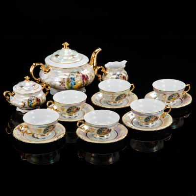 купить Сервиз чайный "Мадонна" на 6 персон (15 предметов), фарфор, деколь, золочение, Leander (Леандер), Чехия, 1995-2003 гг.