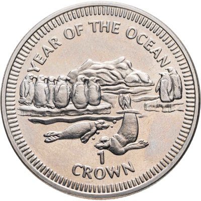 купить Остров Мэн 1 крона (crown) 1998 "Год океанов - пингвины и морские котики"