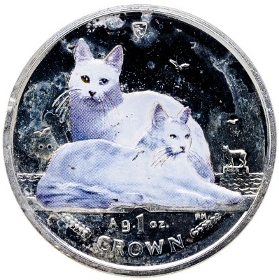 купить Остров Мэн 1 крона 2011 "Кошка Ангорская цветная" в футляре, с сертификатом