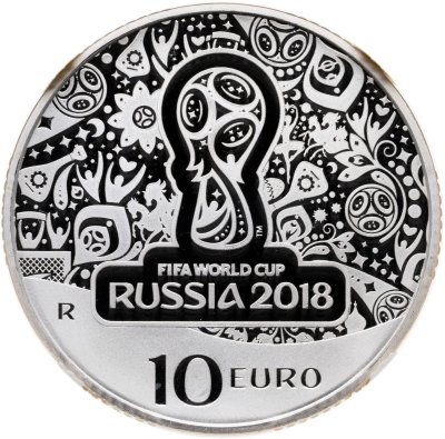 купить Италия 10 евро 2018 "Чемпионат мира по футболу в России" в слабе с сертификатом