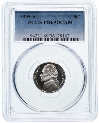 купить США 5 центов (cents) 1995 S Proof Jefferson Nickel (Джефферсон) в слабе PCGS PR69DCAM