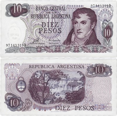 купить Аргентина 10 песо 1973-76 (Pick 295)