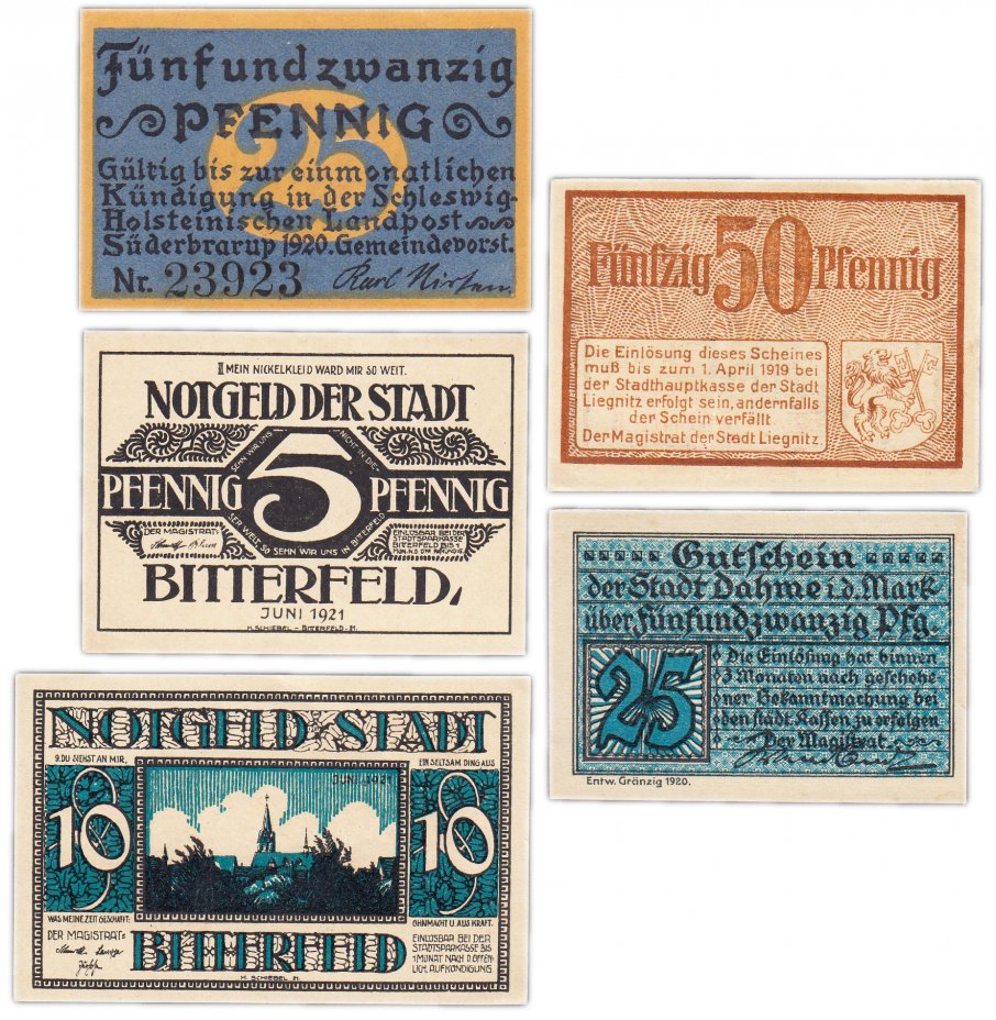 купить Германия (разные земли) набор из 5 нотгельдов 1919-1921