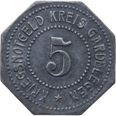 купить Германия (нотгельды) 5 пфеннигов 1917 "Район Гарделеген"
