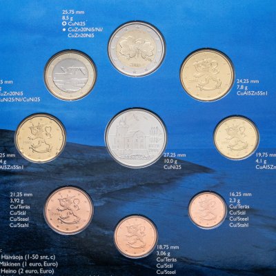 купить Финляндия 2008 официальный набор евро из 8-ми монет + жетон в буклете