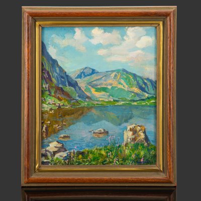 купить Картина "Горное озеро", художник А.Н. Кузёмка, член Союза художников России, заслуженный деятель искусств Кубани, холст, дерево, масло, Российская Федерация, 1999 г.