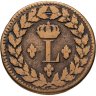 Купить Франция 1 десим 1815, знак монетного двора "ВВ" - Страсбург, король Людовик XVIII