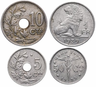 Купить Бельгия набор из 4 монет 1904-1939, надписи на нидерландском языке