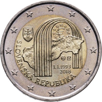 купить Словакия 2 евро (euro) 2018 "25 лет Словацкой Республике"