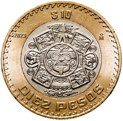 купить Мексика 10 песо 2023 "Камень Солнца с маской Бога Тонатиу"