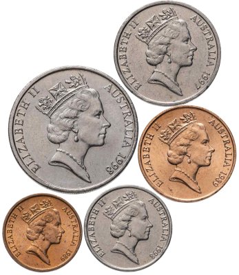 купить Австралия набор монет 1989-1998 (5 штук) Елизавета II, второй портрет