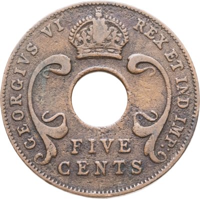 купить Британская Восточная Африка 5 центов (cents) 1941 Без отметки монетного двора