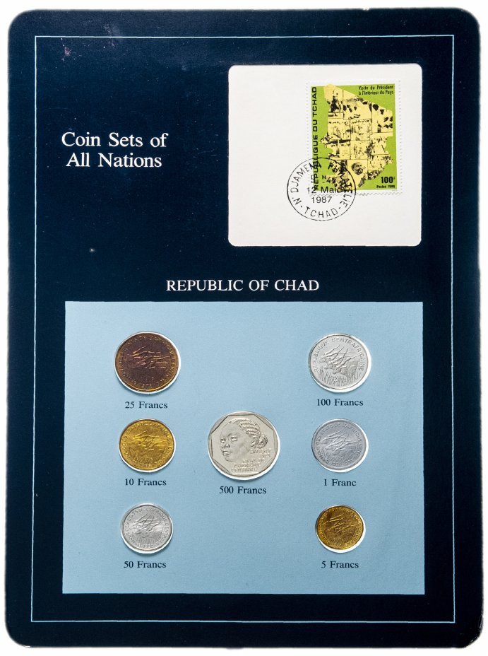 купить Серия "Наборы монет всех стран мира" - Чад (набор из 7 монет и 1 марки в буклете)