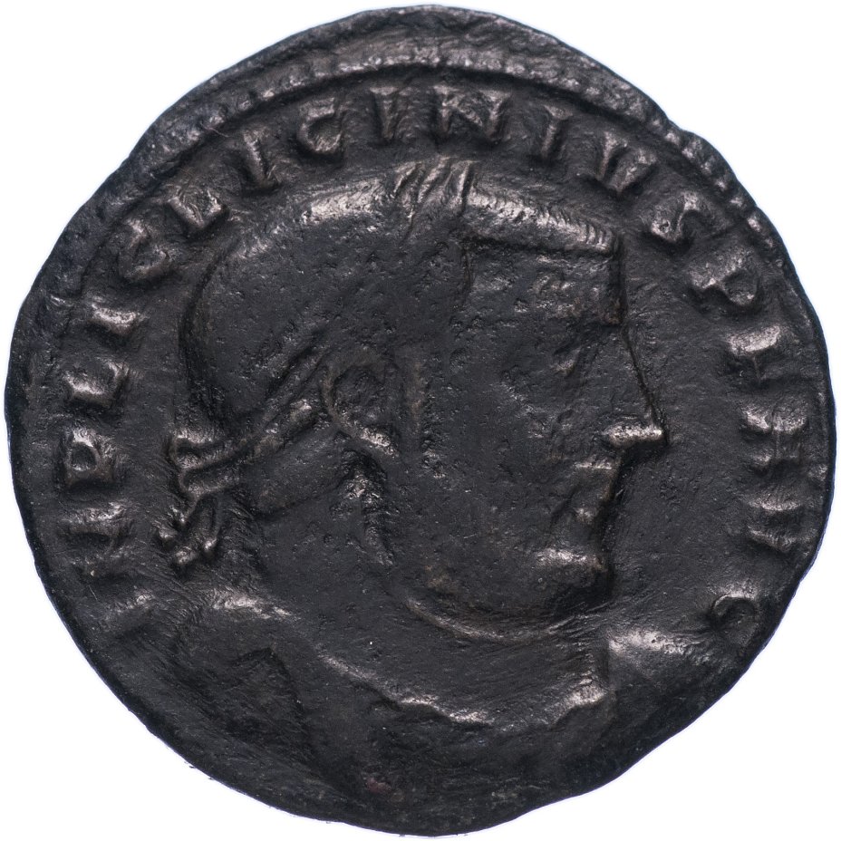 купить Римская Империя Лициний I 308–324 гг фоллис (реверс: Юпитер держит Викторию на шаре, внизу орел с венком)
