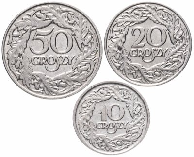 купить Польша набор 3 монеты 10 20 50 грошей 1923