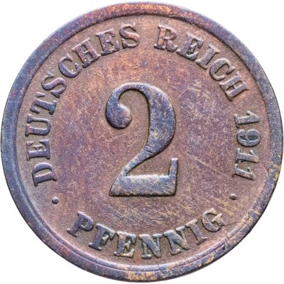 купить Германия 2 пфеннига (pfennig) 1911 F знак монетного двора: "F" - Штутгарт