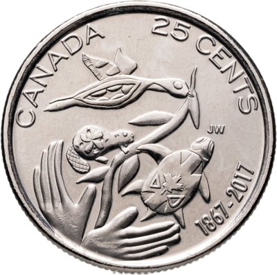 купить Канада 25 центов (cents) 2017 "150 лет Конфедерации Канада - Надежда на зелёное будущее"