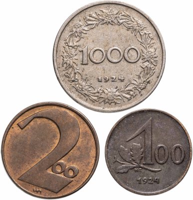 купить Австрия набор 100,200,1000 крон 1924