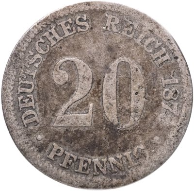 купить Германия 20 пфеннигов (pfennig) 1873, знак монетного двора: "D" - Мюнхен