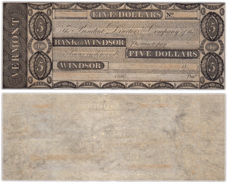 купить США 5 долларов 18-- (Bank of Windsor) Вермонт
