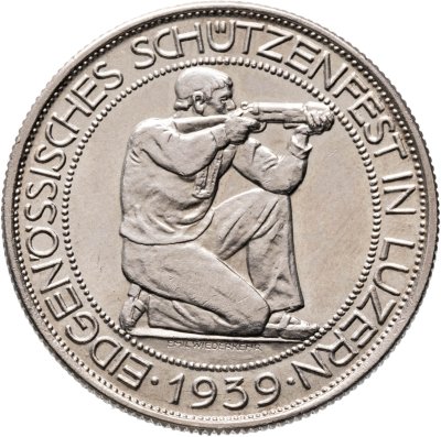 купить Швейцария 5 франков (francs) 1939 "Стрелковый фестиваль в Люцерне"
