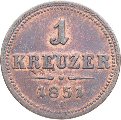 купить Австрия 1 крейцер (kreuzer) 1851, знак монетного двора "A" - Вена
